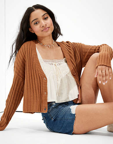 AE Cropped Boxy Button-Up Cardigan