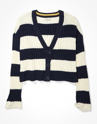 Женские кардиганы American Eagle AE Striped Cropped Boxy Button-Up Cardigan — фото 3