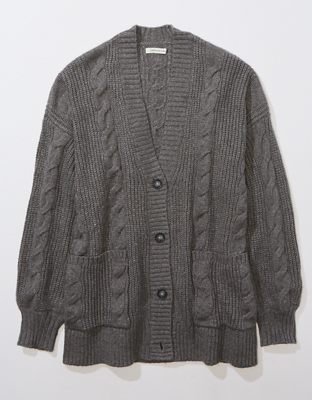 AE Oversized Cable Knit Button-Up Cardigan