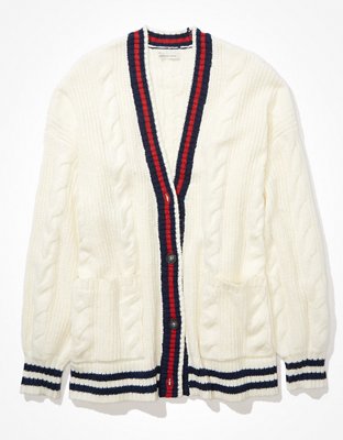 AE Oversized Cable Knit Button-Up Cardigan
