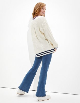 AE Oversized Cable Knit Button-Up Cardigan