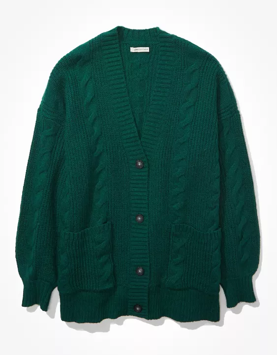 AE Oversized Cable Knit Button-Up Cardigan