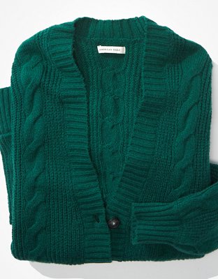 AE Oversized Cable Knit Button-Up Cardigan