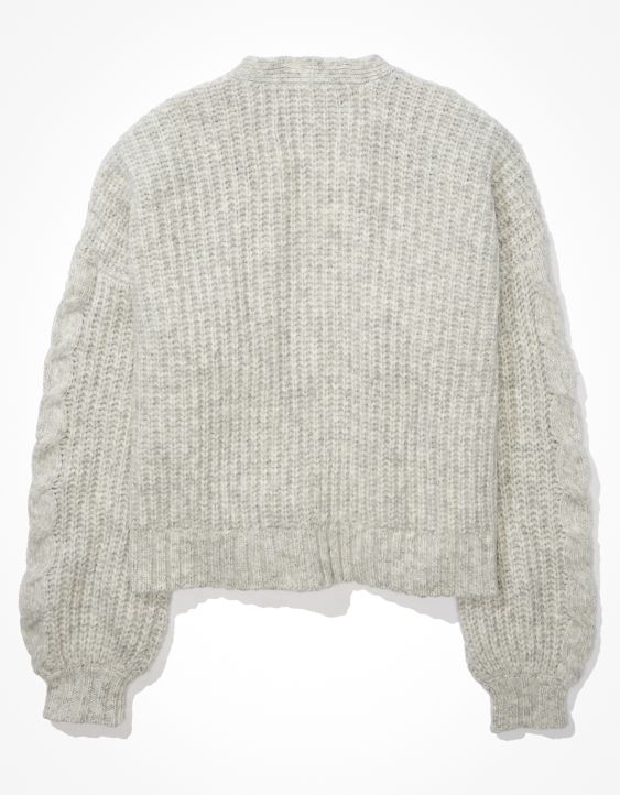 AE Cropped Cable Knit Button-Up Cardigan