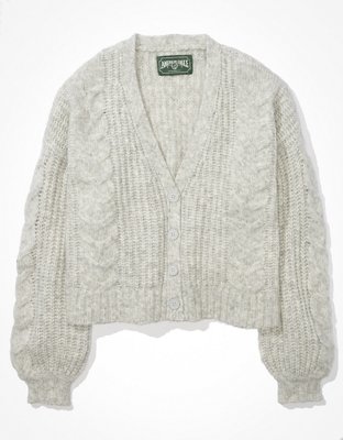 AE Cropped Cable Knit Button-Up Cardigan