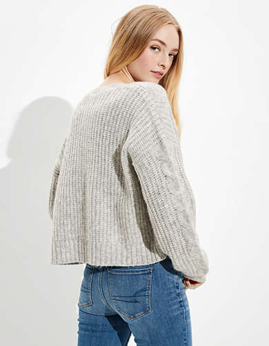 AE Cropped Cable Knit Button-Up Cardigan