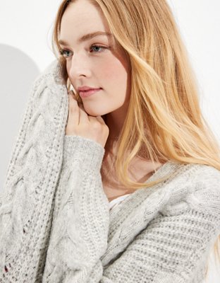 AE Cropped Cable Knit Button-Up Cardigan