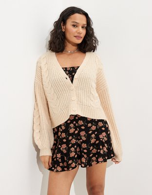 AE Cropped Cable Knit Button-Up Cardigan