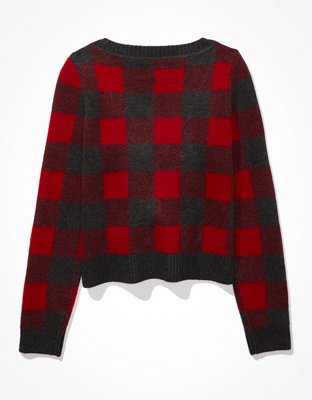 AE Plaid Cropped Cardigan