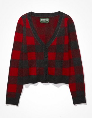 AE Plaid Cropped Cardigan