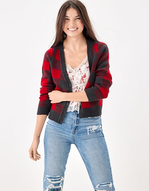 Женские кардиганы American Eagle AE Plaid Cropped Cardigan