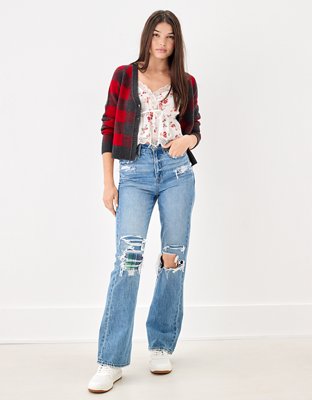 AE Plaid Cropped Cardigan