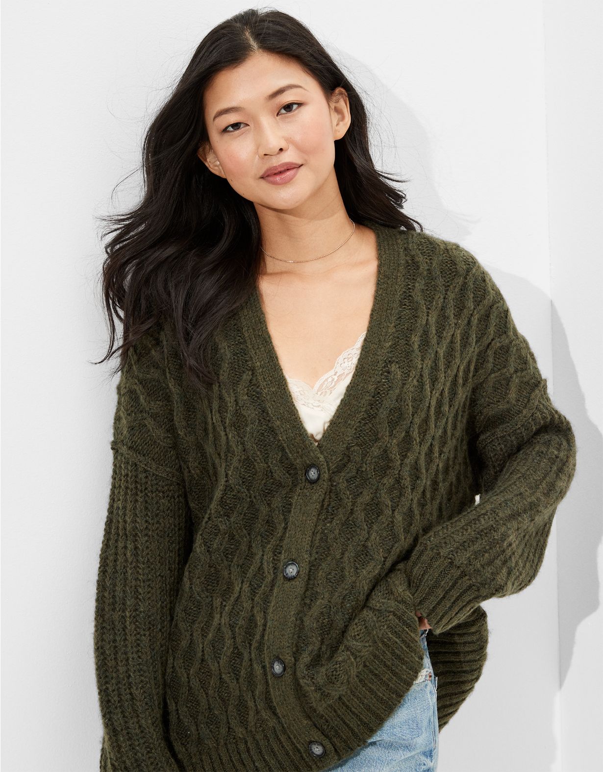 American Eagle AE Oversized Cable Cardigan