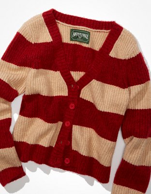 AE Striped Cropped Cardigan