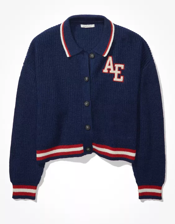 AE Long-Sleeve Polo Button-Up Cardigan