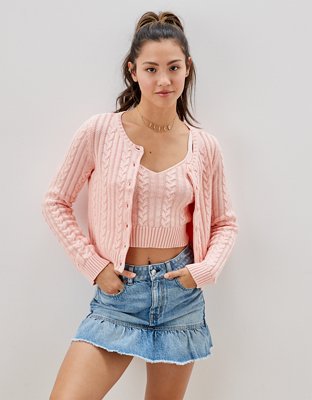 AE Cropped Cable Knit Cardigan