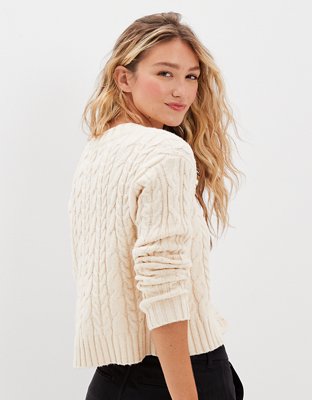 AE Cropped Cable Knit Cardigan