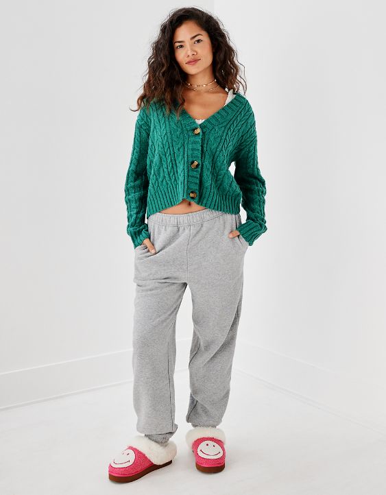 AE Cropped Cable Knit Cardigan