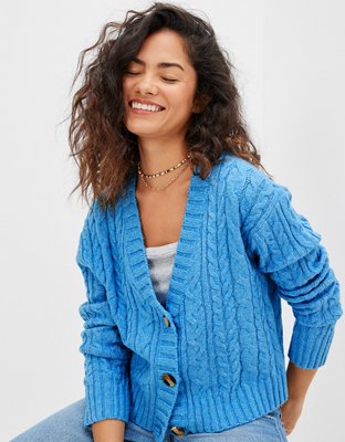 AE Cropped Cable Knit Cardigan