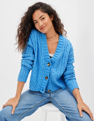 AE Cropped Cable Knit Cardigan