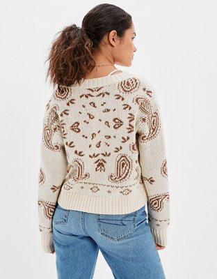AE Cropped Bandana Print Cardigan