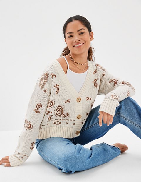 Женские кардиганы American Eagle AE Cropped Bandana Print Cardigan