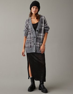 AE Plaid Button Front Cardigan