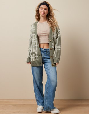 Ae oversized plaid on sale cardigan