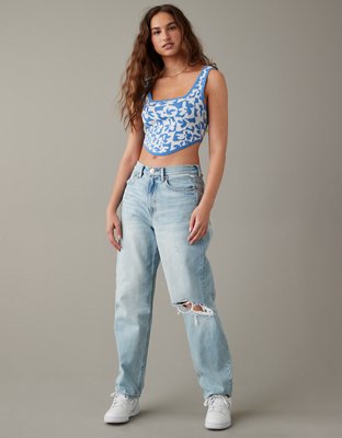 Crop top sweater with high hot sale waisted jeans