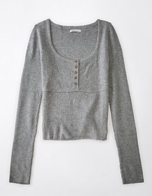 CROP HENLEY SWEATSHIRT / LAVENDER FROST