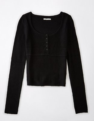 AE Cropped Henley Sweater