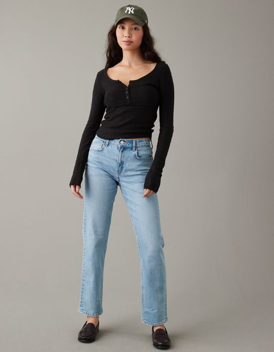 AE Cropped Henley Sweater