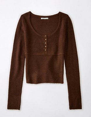 AE Cropped Henley Sweater