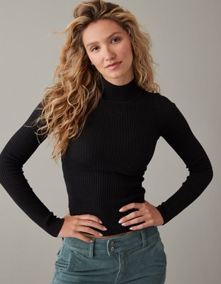 Ribbed mock turtleneck knit sweater - Women's fashion