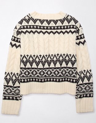 AE Fair Isle Cable-Knit Crewneck Sweater
