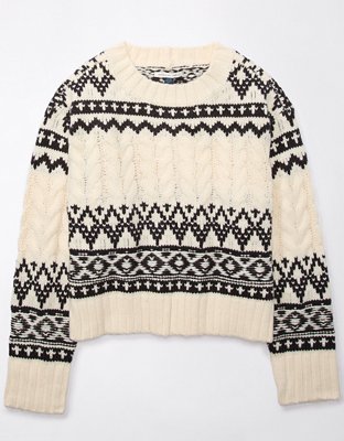 AE Fair Isle Cable-Knit Crewneck Sweater