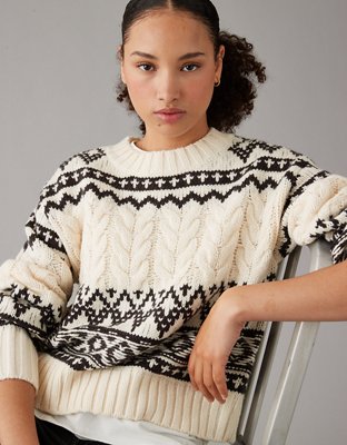 Женские свитеры American Eagle AE Fair Isle Cable-Knit Crewneck Sweater — фото 5