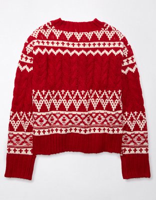 AE Fair Isle Cable-Knit Crewneck Sweater