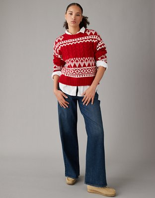 AE Fair Isle Cable-Knit Crewneck Sweater