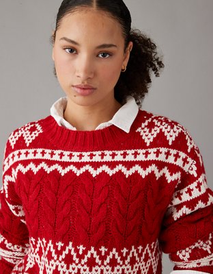 AE Fair Isle Cable-Knit Crewneck Sweater