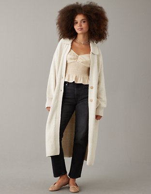 ASOS TALL Longline Heavyweight Knitted Duster Cardigan in Oatmeal