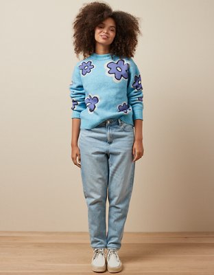 AE Whoa So Soft Suéter Floral con Cuello Redondo