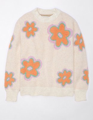 AE Whoa So Soft Suéter Floral con Cuello Redondo