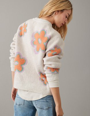 AE Whoa So Soft Suéter Floral con Cuello Redondo