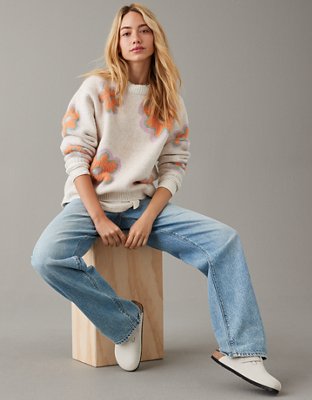 AE Whoa So Soft Suéter Floral con Cuello Redondo