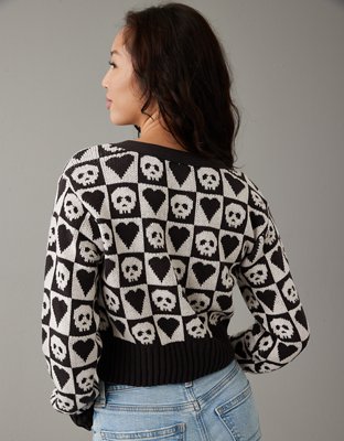 Женские кардиганы American Eagle AE Skull Halloween Cropped Cardigan — фото 4
