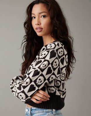 Heart Print Cropped Cardigan