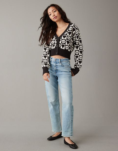 Женские кардиганы American Eagle AE Skull Halloween Cropped Cardigan