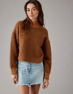 Boxy Boucle Knit Extended Neck Jumper