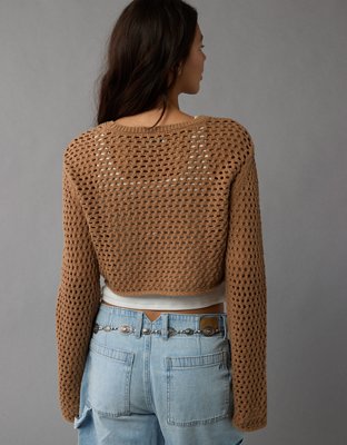 AE Cropped Mesh Pullover Sweater